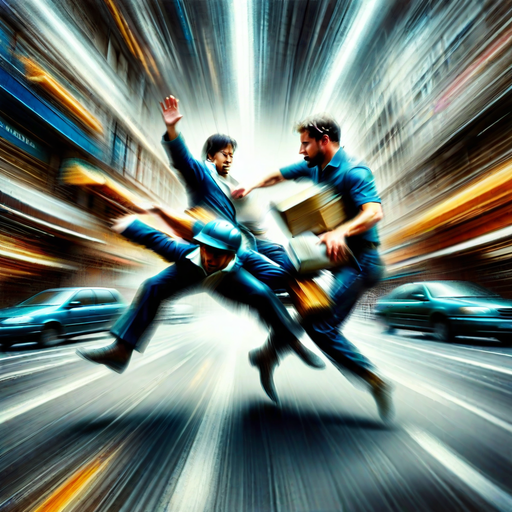 Blurred chaos with men in streets tussling